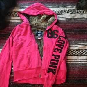 PINK faux fur hoodie
